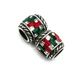 Brighton St Michels Christmas Red Green Crystals Holiday Silver Bead-Lot of 2
